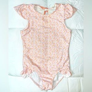 Minnow swim toddler / little girls size 7/8 one piece ruffle sleeve  1 pc EUC